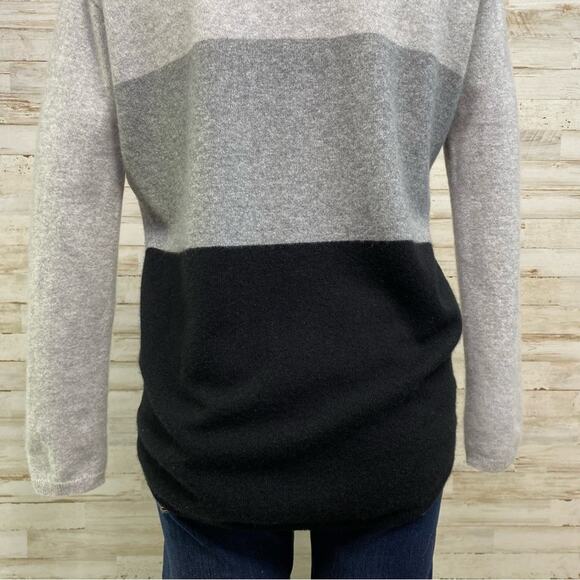 Magaschoni Cashmere Sweater Mock Neck Womens Size M Black Gray Colorblock - Picture 10 of 11